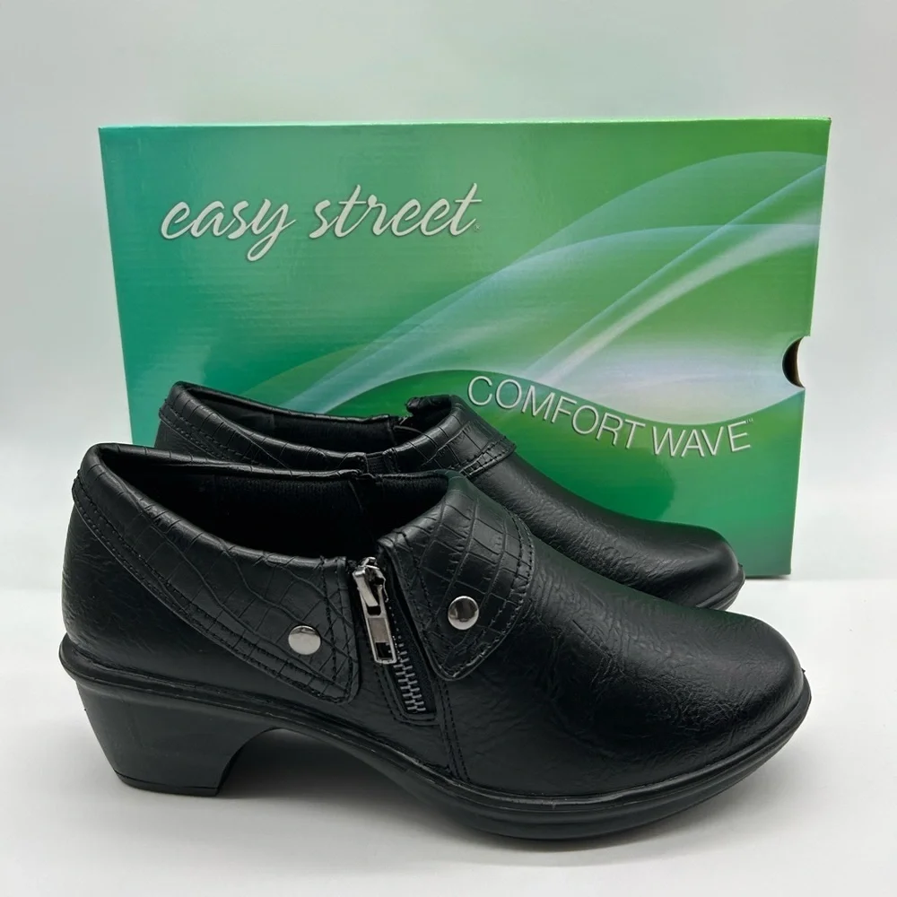 Easy Street Darcy Black Croc Comfort Wave Women’s Loafers Size 10M New With Box